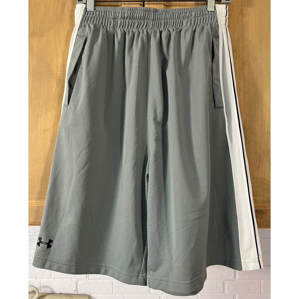 Under Armour Basketball Shorts Mens Medium Gray Loose Fit Side Stripe